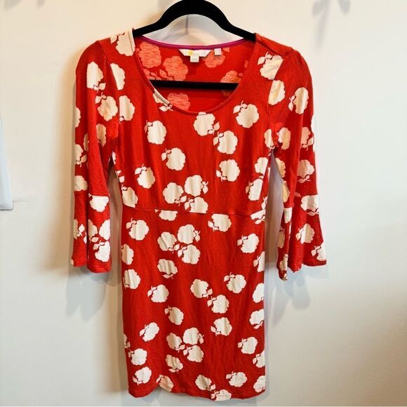 Boden Orange Floral Mini Dress Flared Bell Sleeve Size 4 - Picture 1 of 8